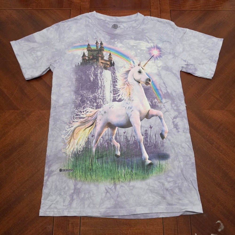 The Mountain T-Shirt Unisex Small Purple Unicorn Castle Rainbow Tie Dye Fantasy